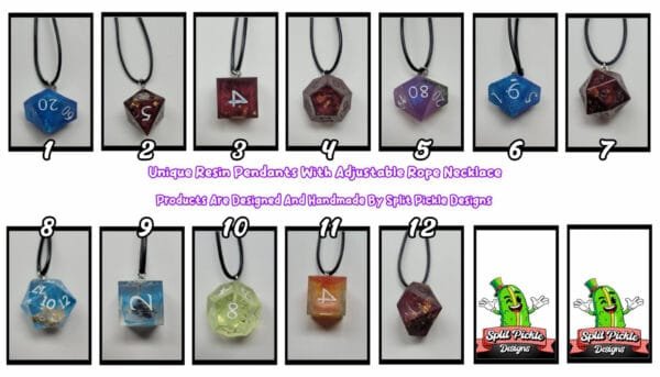 Various Handmade RPG Dice Resin Pendants